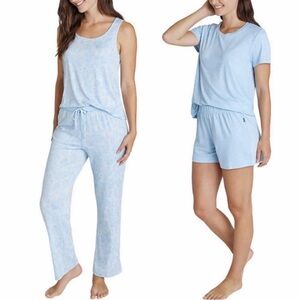 4 Piece Eddie Bauer Blue Pajama Set Soft Cotton Sleepwear